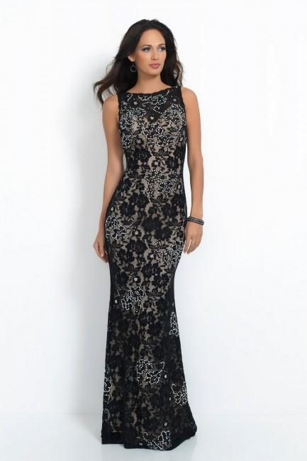 Intrigue - Sleeveless Embellished Lace Overlay Gown 41 in Black