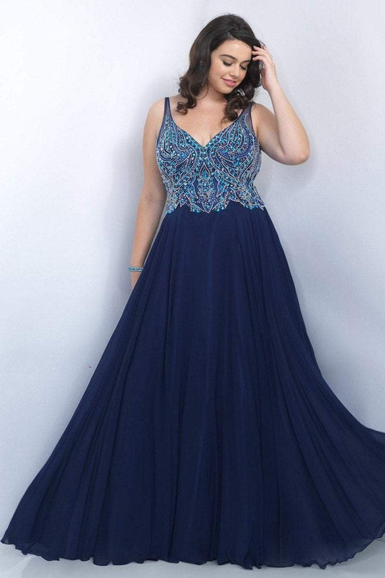 Blush Too - Sequined V Neck Long Dress 11058W in Blue