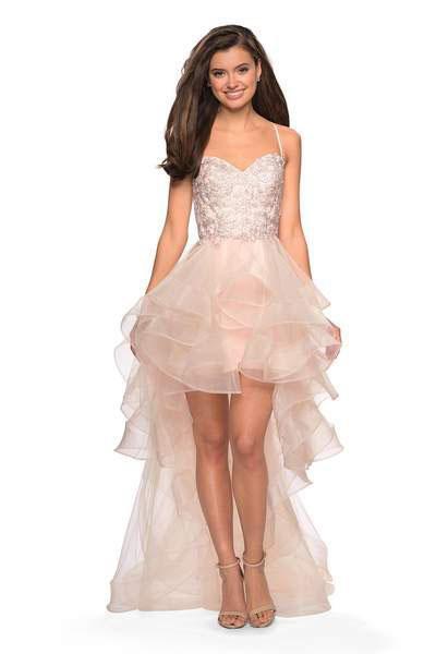 La Femme - 27466 Embellished Lace Sweetheart High Low A-line Dress In Pink