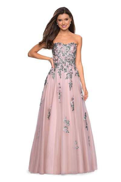 La Femme Gigi - 27816 Floral Detailed Sweetheart Tulle Ballgown In Pink