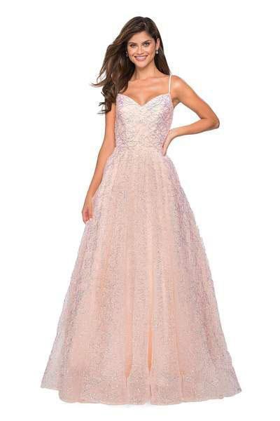 La Femme - 27541 Sequined V-neck A-line Dress With Strappy Back In Pink