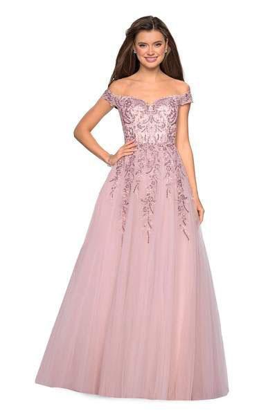 La Femme Gigi - 27595 Embellished Floral Lace Tulle Ballgown In Pink