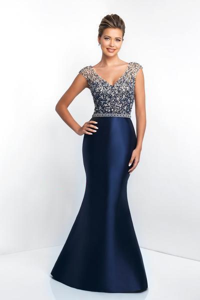 Blush Social Occasion - S2003 Beaded V-Neck Mermaid Evening Gown
