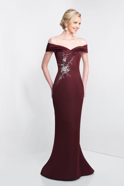 Blush Social Occasion - S2013 Off-Shoulder Crystal Beaded Sheath Gown