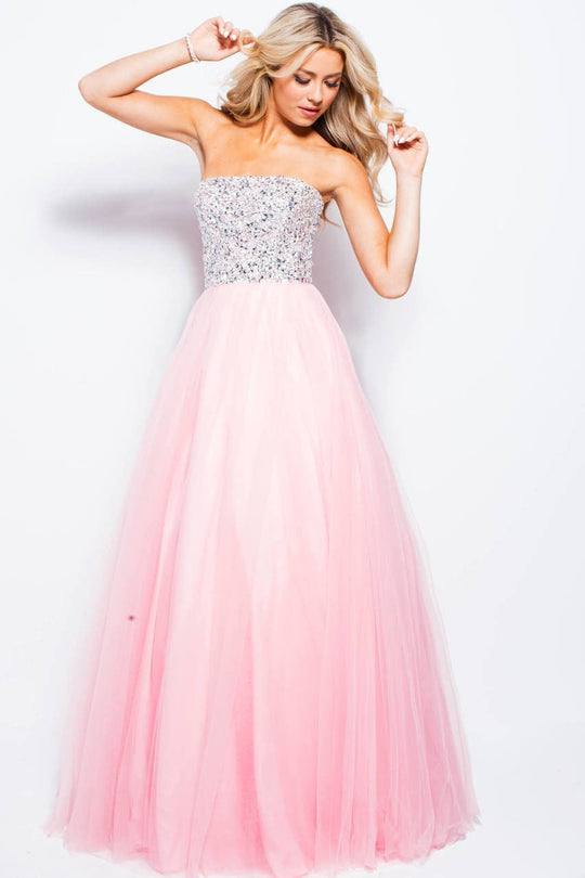 JVN52131 Strapless Adorned Tulle Ballgown