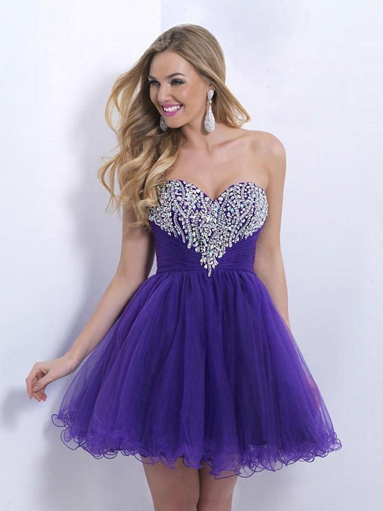 Blush - X166 Strapless Rhinestone Embellished Short Dress In Purple