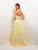Blush - Strapless Pleated Long Dress with Floral Waistband 9616 in Yellow