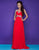 Blush - Strapless Pleated Long Dress with Floral Waistband 9616 in Red