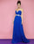 Blush - Strapless Pleated Long Dress with Floral Waistband 9616 in Blue