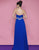 Blush - Strapless Pleated Long Dress with Floral Waistband 9616 in Blue