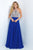 Blush - Bead Embellished High Neck Chiffon A-line Gown 11002 in Blue and Neutral