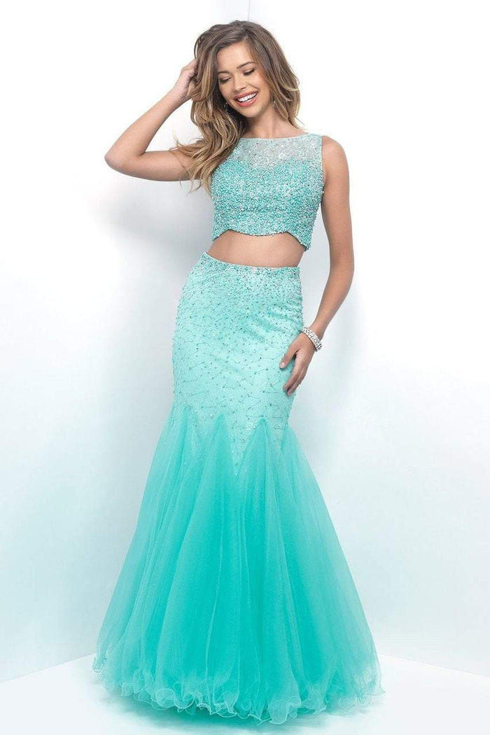 Blush - Two-Piece Jewel-accented Dress 11003 in Green