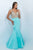 Blush - Bejeweled V-neck Satin Trumpet Gown 11025 In Blue