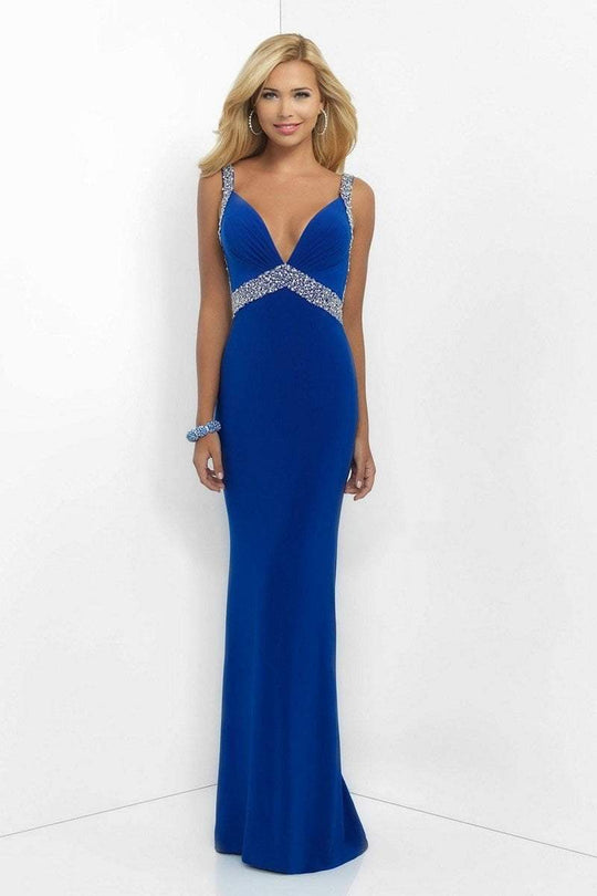 Blush - Sequined V-Neck Jersey Sheath Dress 11032 In Blue