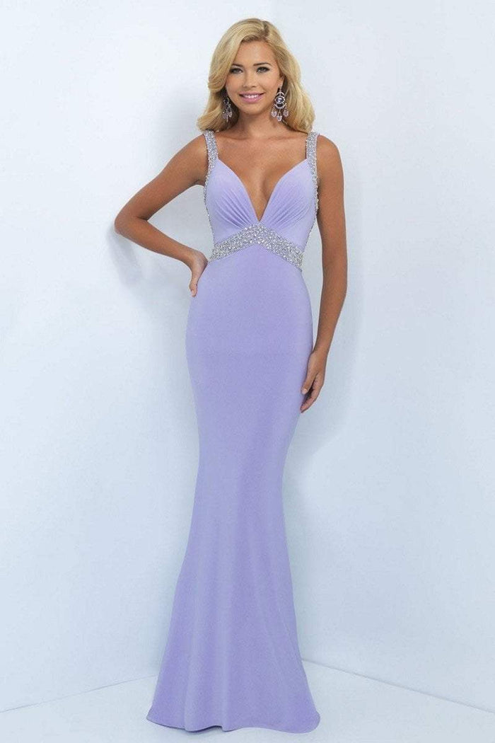 Blush - Sequined V-Neck Jersey Sheath Dress 11032 in Purple