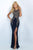 Blush - Crystal Embellished High Neck Jersey Dress 11038 in Blue and Gold