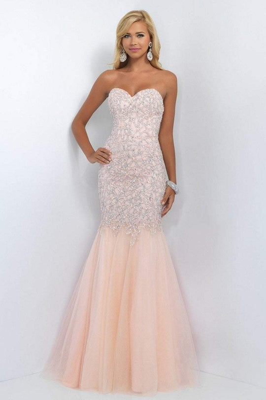 Blush - Crystal-encrusted Satin Tulle Trumpet Gown 11045 in Orange