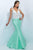 Blush - Floral Embroidered V-Neck Taffeta Trumpet Dress 11046 In White and Green