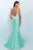 Blush - Floral Embroidered V-Neck Taffeta Trumpet Dress 11046 In White and Green