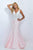 Blush - Floral Embroidered V-Neck Taffeta Trumpet Dress 11046 in White and Pink