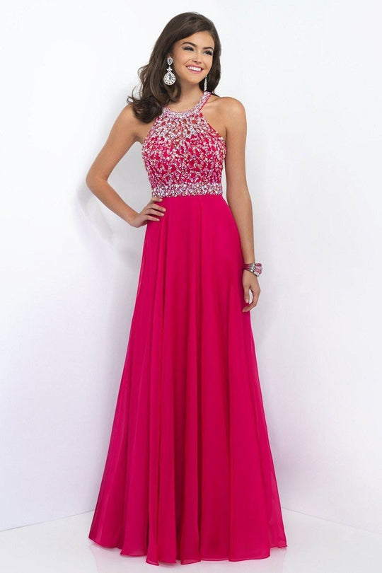 Jeweled Illusion High Neck A-line Dress 11059
