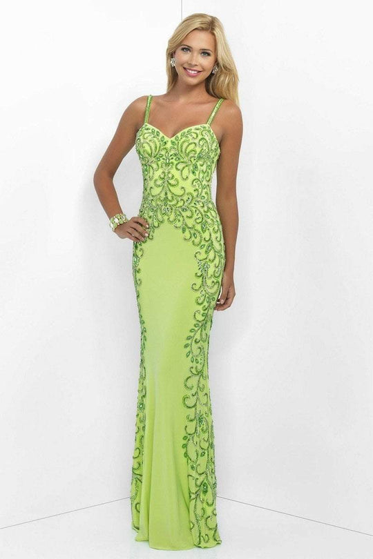 Blush - Beaded Sweetheart Jersey Sheath Dress 11060 in Green