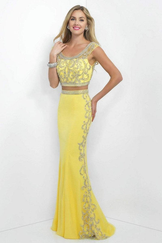 Blush - Two-Piece Embellished Scoop Neck Jersey Gown 11061 In Yellow
