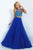 Blush - Bejeweled Illusion Halter Neck Chiffon A-line Gown 11062 in Blue