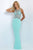 Blush - Jewel Accented Illusion Halter Neck Jersey Dress 11064 in Green