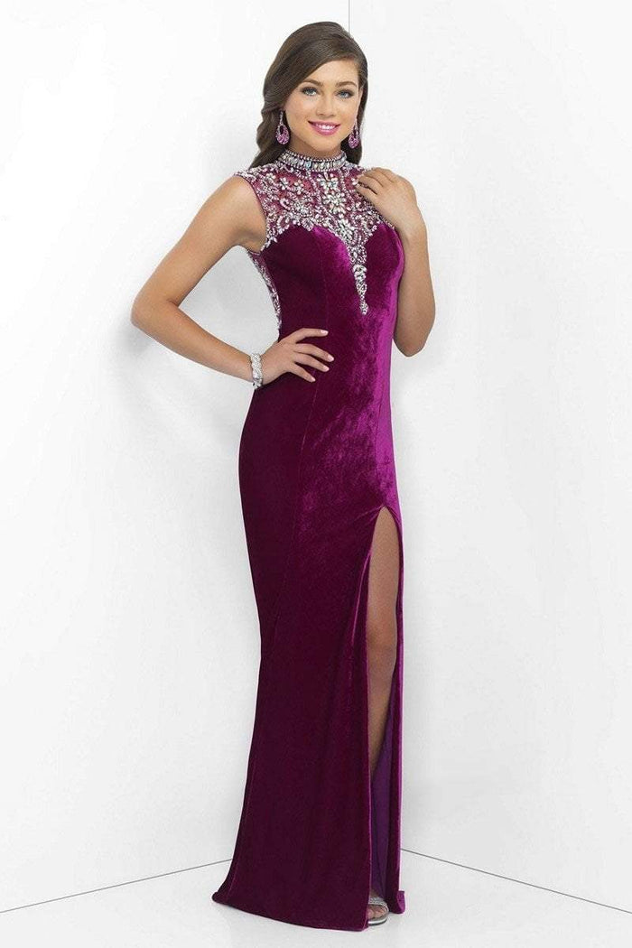 Jeweled Cap Sleeve High Neck Velvet Sheath Dress 11075