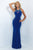 Blush - Bedazzled Jewel Neck Jersey Sheath Dress 11080 in Blue