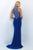 Blush - Bedazzled Jewel Neck Jersey Sheath Dress 11080 in Blue