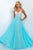 Blush - Embellished V-Neck Chiffon A-line Dress 11087 in Blue and Nude