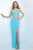 Blush - Two-piece Bejeweled V-Neck Jersey Sheath Gown 11107 in Blue