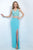 Blush - Two-piece Bejeweled V-Neck Jersey Sheath Gown 11107 in Blue