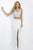 Blush - Two-piece Bejeweled V-Neck Jersey Sheath Gown 11107 in White