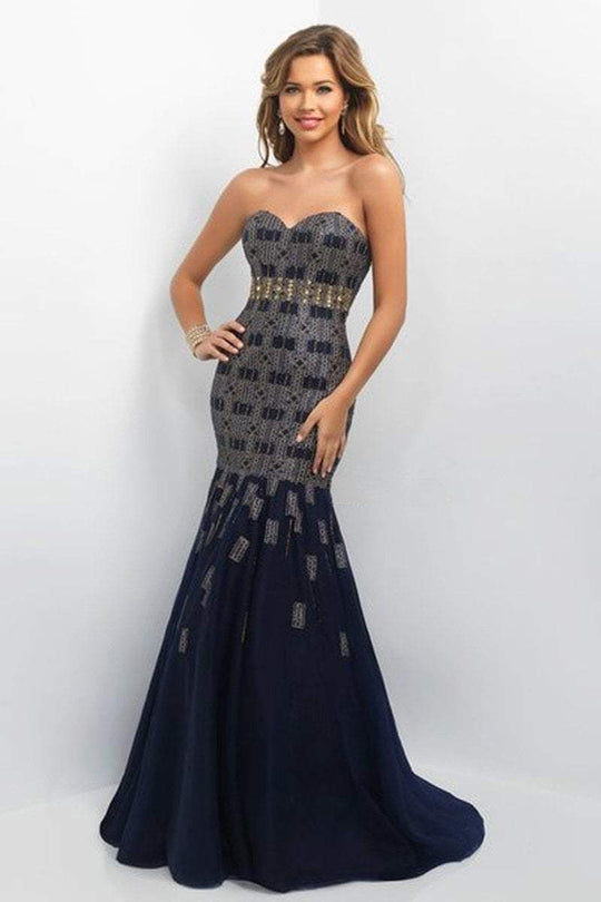 Blush - Embellished Sweetheart Satin Mermaid Dress 11130 In Blue and Gold