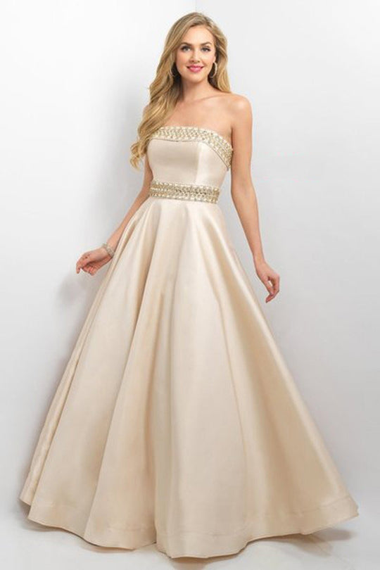 Blush - Crystal-accented Straight Neck Mikado Ball Gown 11131 in Neutral