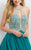 Blush - Embellished Illusion High Neck  A-line Dress 11164 In Green