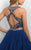 Blush - Two-Piece Beaded Modified Halter Neck Dress 11183 In Blue