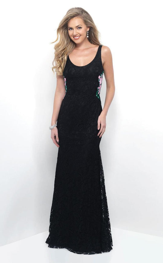 Blush - Lace Embellished Scoop Neck Sheath Dress 11204 In Black and Multi-Color