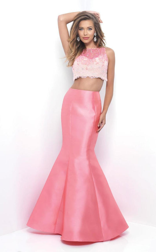 Blush - Embellished Illusion Mikado Trumpet Dress 11210 in Pink