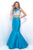 Blush - Embellished Illusion Mikado Trumpet Dress 11210 in Blue