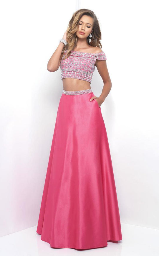Blush - Two-Piece Bejeweled Satin A-line Dress 11211 in Pink