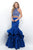 Blush - Bedazzled Jewel Neck Satin Crepe Mermaid Dress 11214 in Blue