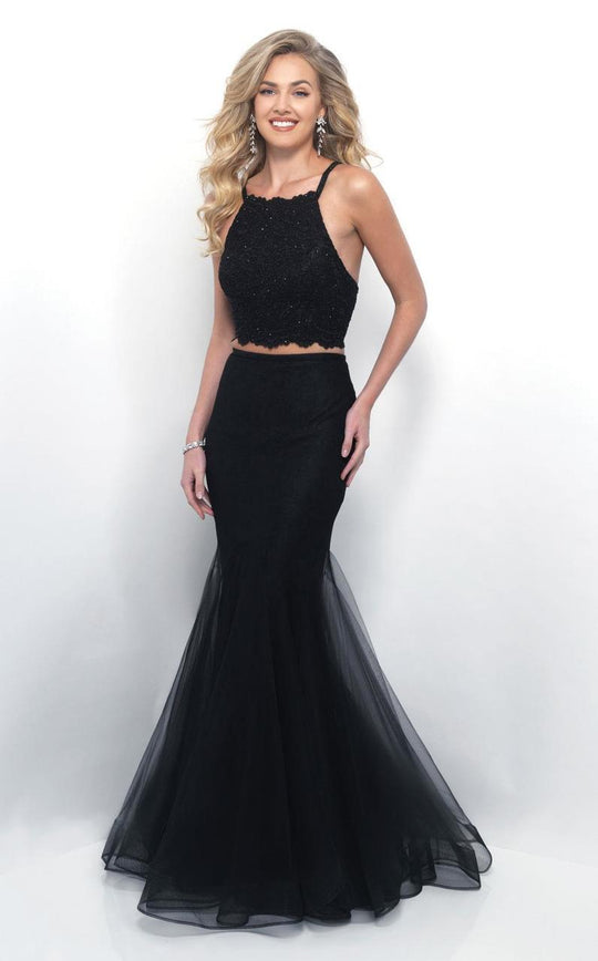 Blush - Two-piece Beaded Halter Neck Trumpet Dress 11224 In Black