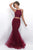 Blush - Two-piece Beaded Halter Neck Trumpet Dress 11224 in Red