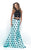 Blush - Sequined High Neck Printed Mikado Trumpet Dress 11225 In Black and Green