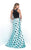 Blush - Sequined High Neck Printed Mikado Trumpet Dress 11225 In Black and Green