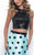 Blush - Sequined High Neck Printed Mikado Trumpet Dress 11225 In Black and Green